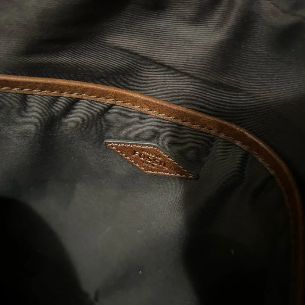 Fossil Men's Chestnut Leather Briefcase with Removable Shoulder Strap